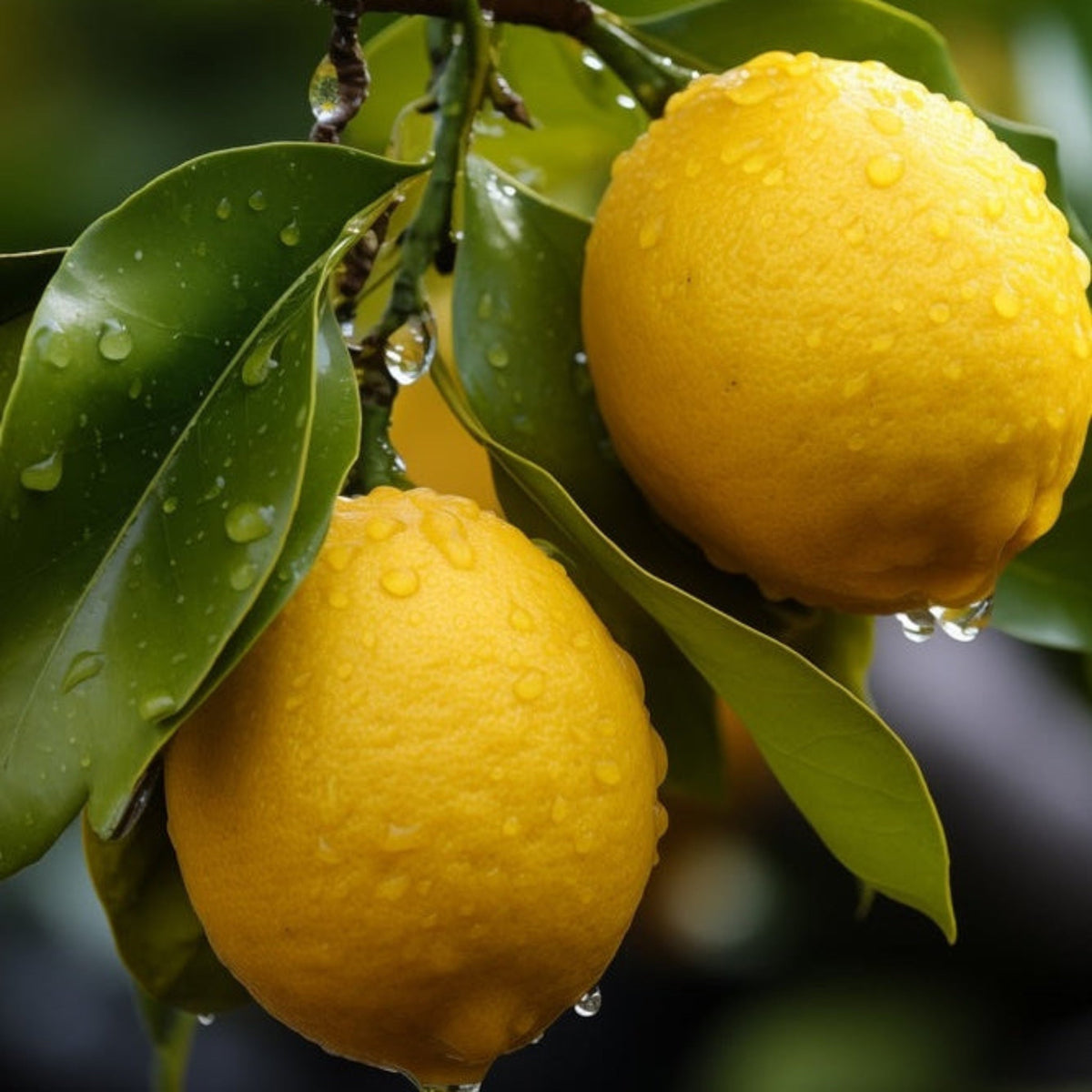 Lemon tree with glossy leaves and large yellow lemons